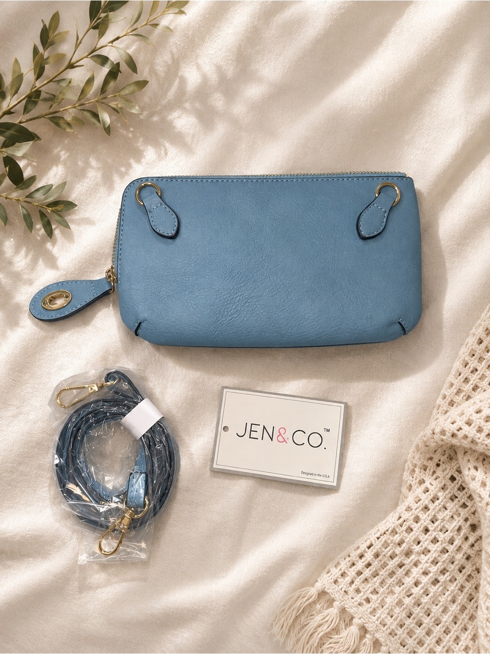 Jen & Co. - Brand new!! Chic Blue Clutch with Detachable Strap and Metal Accents
